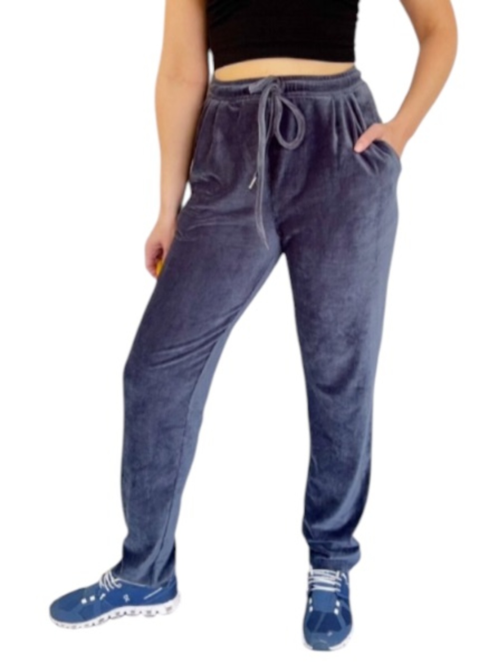 Kittenish blue gray velvet high rise straight leg spandex stretch joggers XS